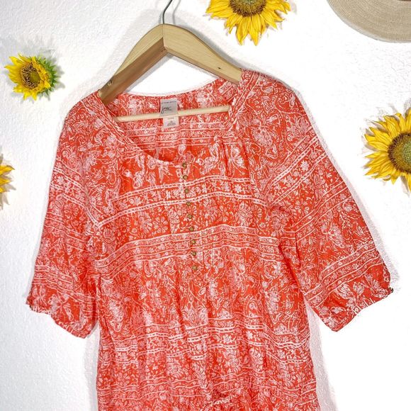 Just My Size Floral Golden Metal Button Peasant Blouse Plus Size 1X Women’s - Picture 2 of 6